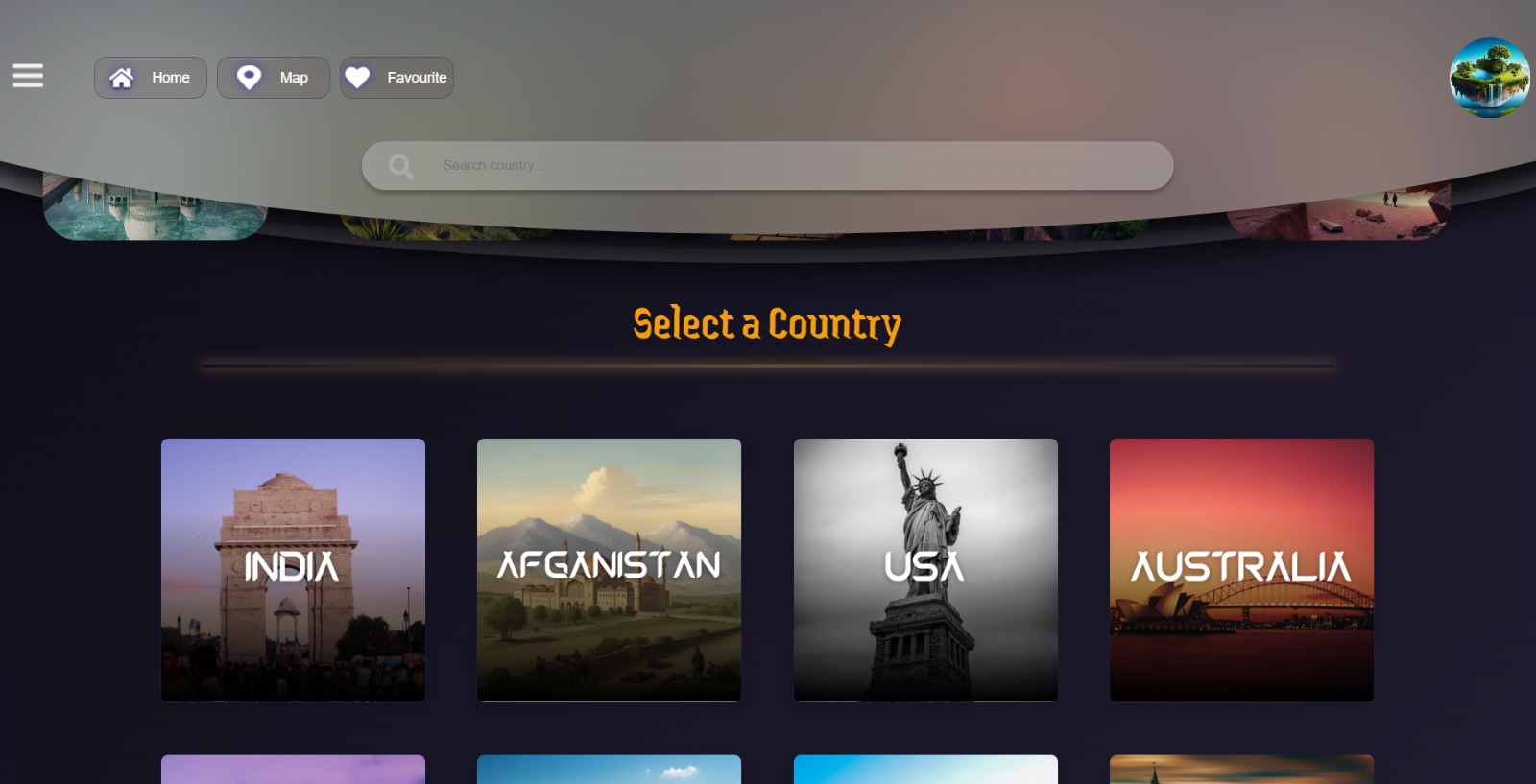 World Tour Explorer Main Dashboard